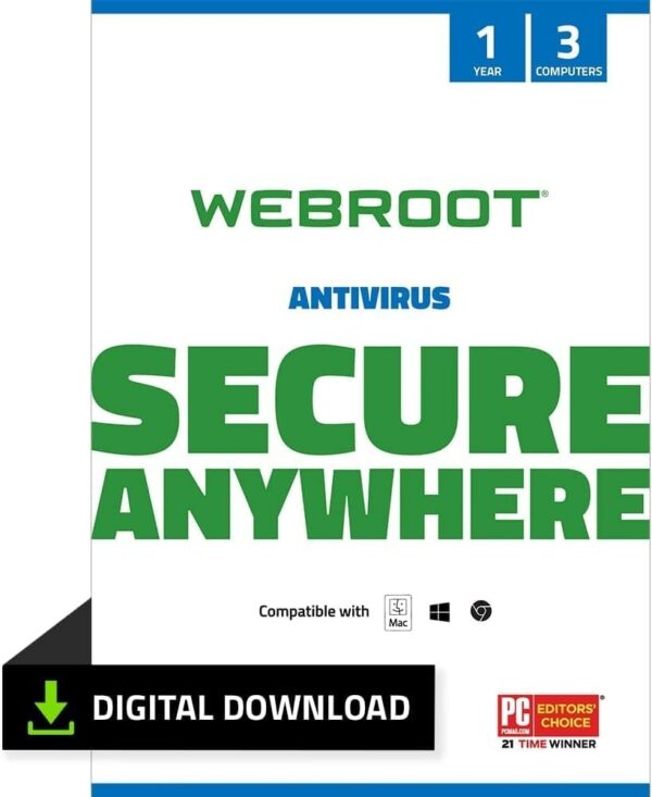 WEBROOT Antivirus Software 2024 | 3 Devices | 1 Year | Mac/Windows/Chrome | Activation code per email