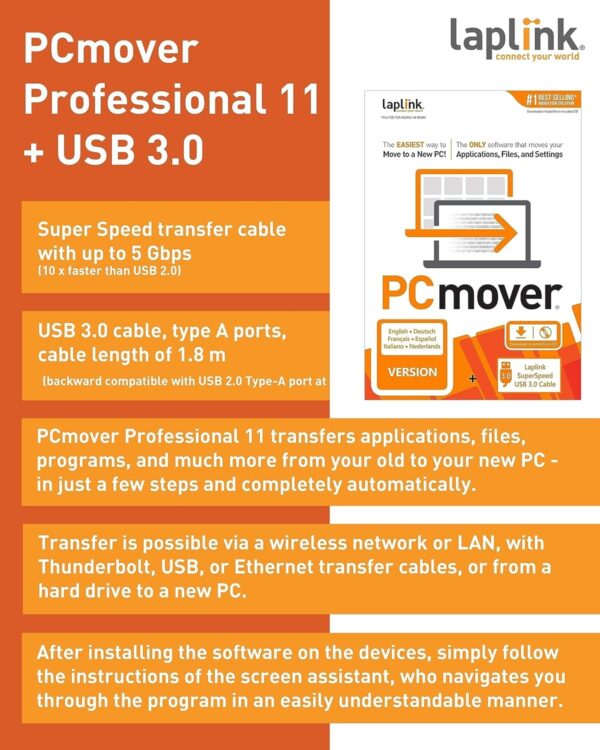 Laplink PCmover Professional 11 - Easily Transfer Files to New Computer - Efficient Migration of Applications from Old PC to a New PC - Data Transfer Software, With Optional Ethernet Cable - 1 License - Image 11