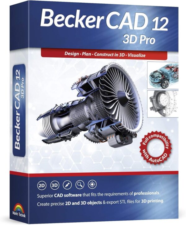 Becker CAD 12 3D PRO - sophisticated 2D and 3D CAD software for professionals - for 3 PCs - 100% compatible with AutoCAD - Windows 11, 10, 8.1, 7