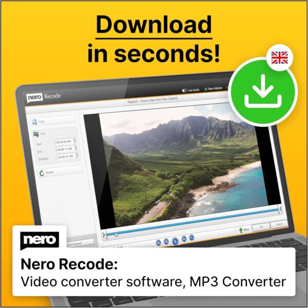 Nero Format Converter | Converter Software | Video: MP4, MPEG, VOB, DAT | Audio: MP3, WAV, FLAC, MP2 | Windows 11 / 10 / 8 / 7 | 1 Device | Unlimited license | Activation code per email