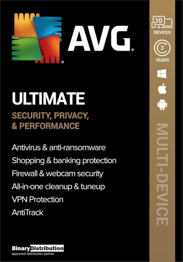 AVG Ultimate 2025 – Antivirus Package with Secure VPN | 10 Devices 3 Years | AVG TuneUp | AntiTrack for PC, macOS, iOS and Android | Activation Code by Post