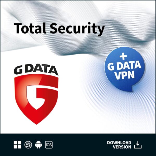 G DATA Total Security 2024 + VPN | 3 devices | 1 year | antivirus with VPN | password manager | PC/Mac/Android/iOS | future updates included | activation code by email